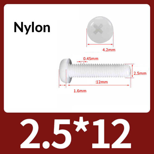 Nylon Kunststoffschrauben Linsenkopfschrauben Weiß mit Kreuzschlitz M2 M3 M4 ~M8 - Bild 18 von 70