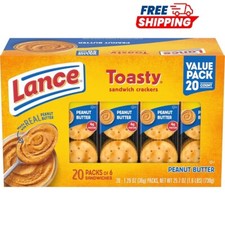 Lance Sandwich Crackers, Toasty Peanut Butter, 20 Individually Wrapped Packs, 6