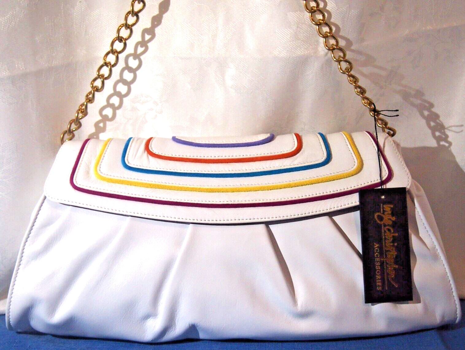 Bolso sin asas/bolso de noche de hombro Cleo italiano de piel de cordero Inge Christopher Mykonos-blanco