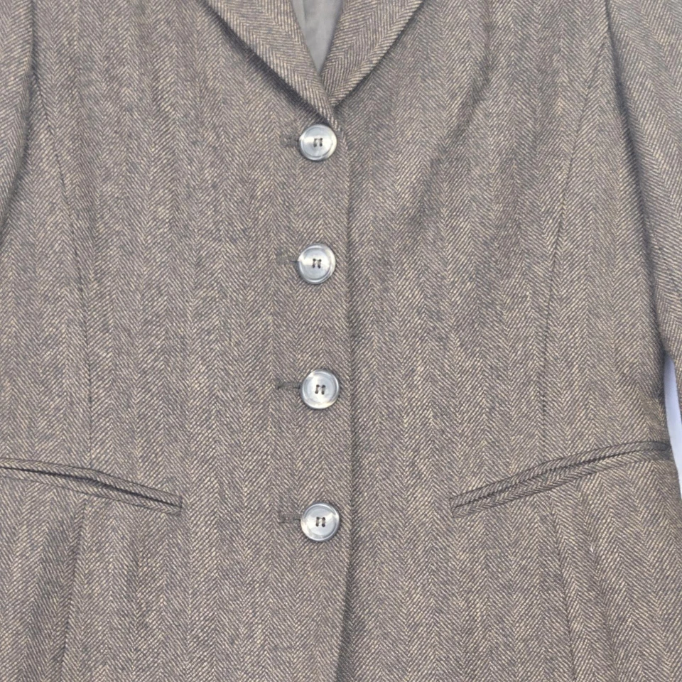 Blazer Max Mara Etiqueta Blanca Italia 100% Lana Marrón Espiga Talla 6 Ver Foto 3 de 4