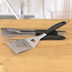 HAUSHOF 3PC Large Grill Accessories Heavy Duty Stainless Steel Spatula Fork Tong