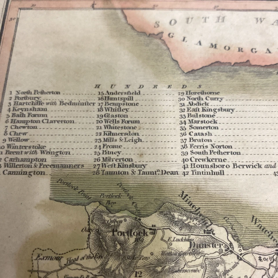 Mapa original de Somersetshire 1912 grabado J Wallis Pub Londres 24x31 cm Foto 2 de 4