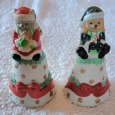 Multicolor 4.5'' Cat & Dog Ornament BELL Figurine - Lot of 2 Pieces 