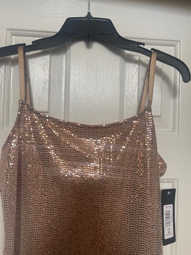 BEBE Rose Gold Sparkling Midi Dress SZ M - Picture 2 of 14