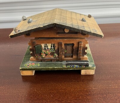 Vintage Wooden Swiss Chalet Music Box Plays  Brahms Lullaby  Tested Works