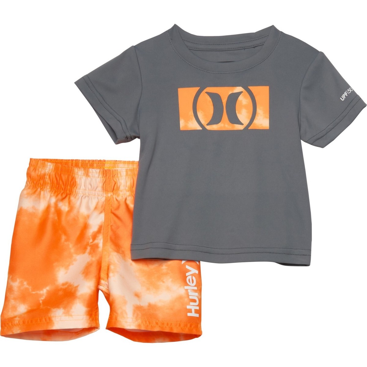セットFCRB Hurley RASH GUARD、 SWIM SHORTS HURLEY Infant Boy's 12M 2 Pc Swim Shorts Rash Guard Set Orange
