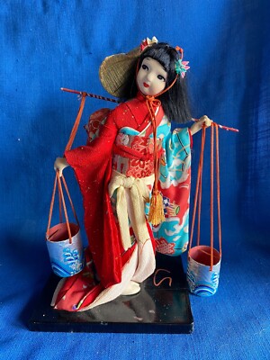 Vintage Mid Century Modern Nishi Japan Geisha Doll Water Carrier ND 12'' Silk '58