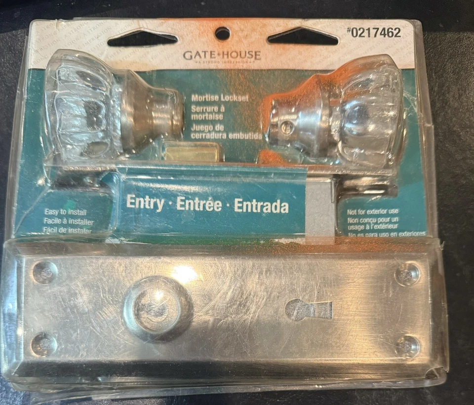 Gate House Crystal Glass Mortise Lock Set Antique Doorknobs w/ Key (Nickel)A0111 - Image 3 of 4