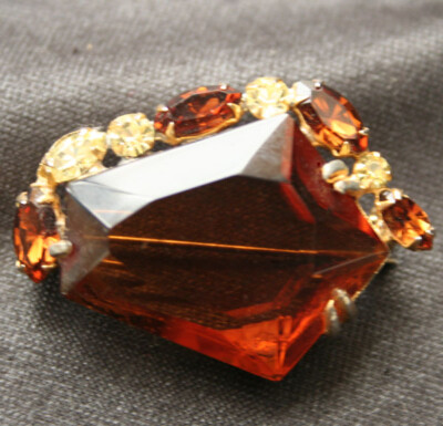 Vintage Large Amber Rhinestone Pin Brooch | eBay