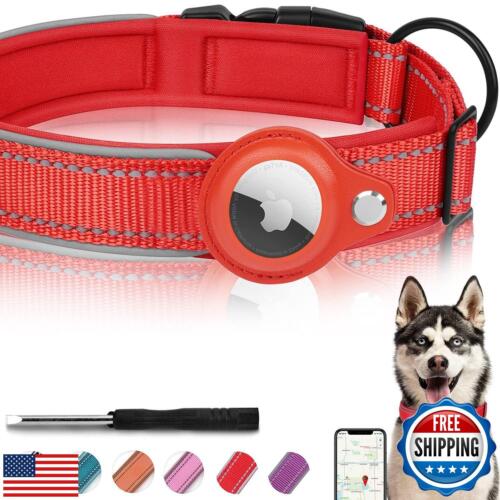 AirTag Dog Collar, Reflective Apple Air Tag Dog Collar, Padded Dog Collars wi