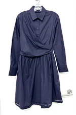 Carven Wrap Shirt Dress Navy Blue Fit and Flare Cotton Collared FR 38