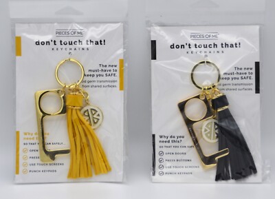 Two Don't Touch That Keychains Keyring Door Opener Button Pusher Black Yellow