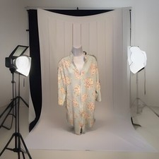 Miss Elaine Robe Nightgown XL Zip Front Quilted  Blue And Pink Floral Vintage