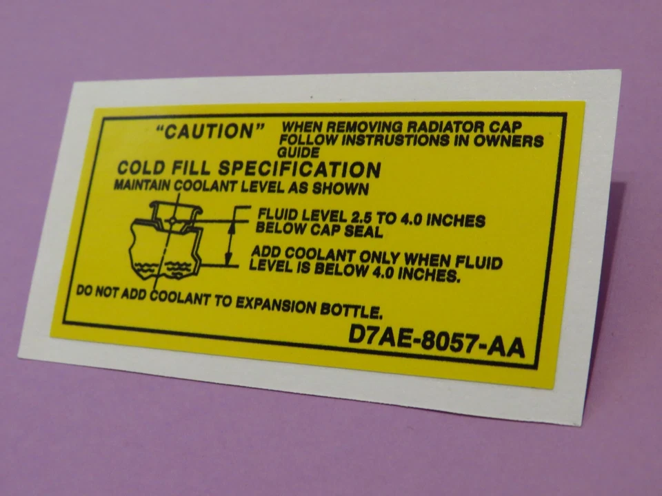 NEW 1977-1978-1979 Ford Thunderbird Coolant Level Fill Specification Decal - Image 3 of 3