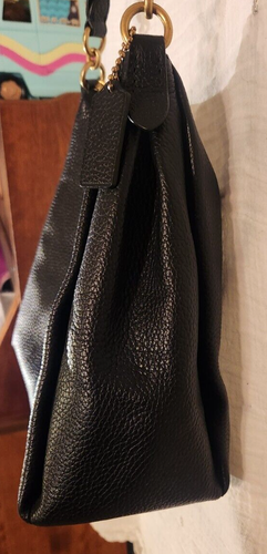 Coach Handtasche genarbtes Leder groß Schultertasche schwarz & Messing mit Anhänger - Bild 4 von 17