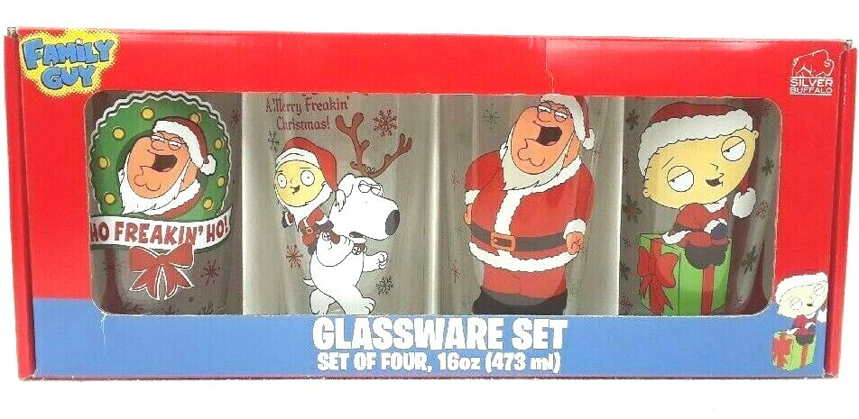 NIB Family Guy Christmas Glassware Set Of 4 16oz Glasses Decor Stewie Peter  | eBay