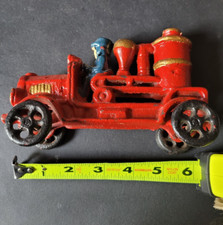 Vintage Cast Iron Red Fire Engine Toy Pumper Truck Moving Wheels Original Paint