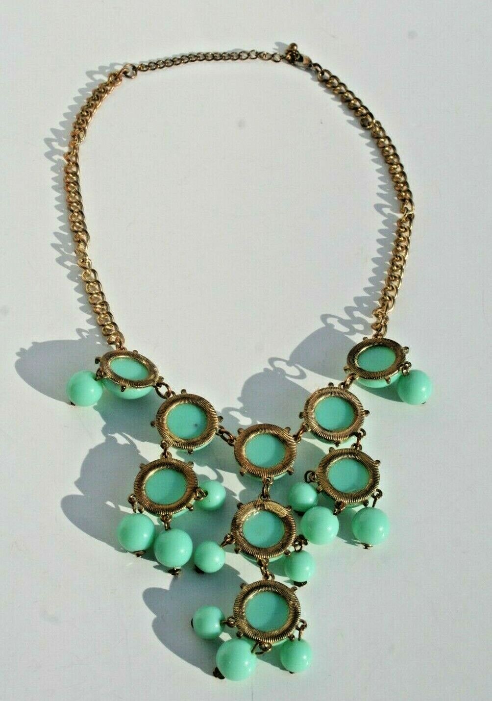 Vtg Necklace Faux Turquoise Cabochon Chandelier Statement Chunky 19"