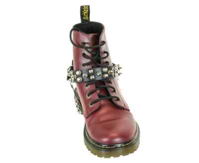 Black Leather Boot Strap 3 Row 1/2'' Spikes Punk Rock Emo Goth Metal Grunge Club