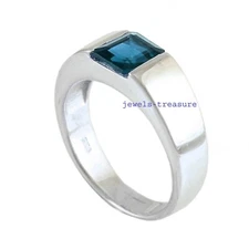 Natural London Blue topaz Gemstone with 925 Sterling silver Ring For Men's #788