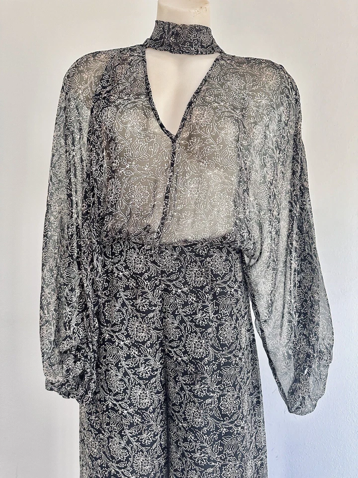 Zimmermann Anthrazit Blumen Seide Strampler Overall Weites Bein Transparent B... - Bild 3 von 4