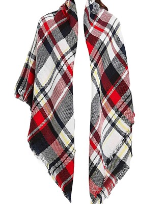 Wander Agio Women's Warm Scarf Triangle Shawls Winter Scarves Stripe White Red 4
