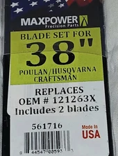 Pair New in Package, 38" MaxPower Lawn Mower Blades -Poulan,Husqvarna Craftsman 