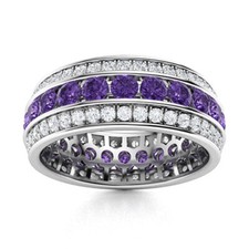 Princess Art Deco Band 3MM Round Amethyst 925 Sterling Silver Full Eternity Ring