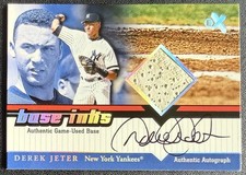 DEREK JETER SIGNED 2001 FLEER EX GAME USED BASE INKS SP SKYBOX MLB BASEBALL AUTO