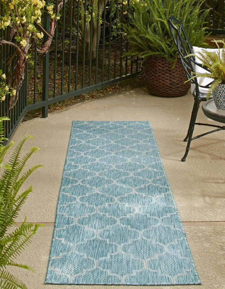 Unique Loom Outdoor Trellis Collection Area Rug (2' x 6' 1" Runner, Aquamarin... - Image 4 of 4