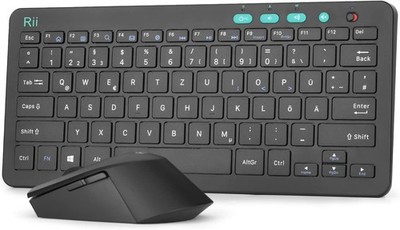 Rii Tastatur Maus Set Kabellos, 2.4G Kabellose Kompakte Tastatur mit Funkmaus