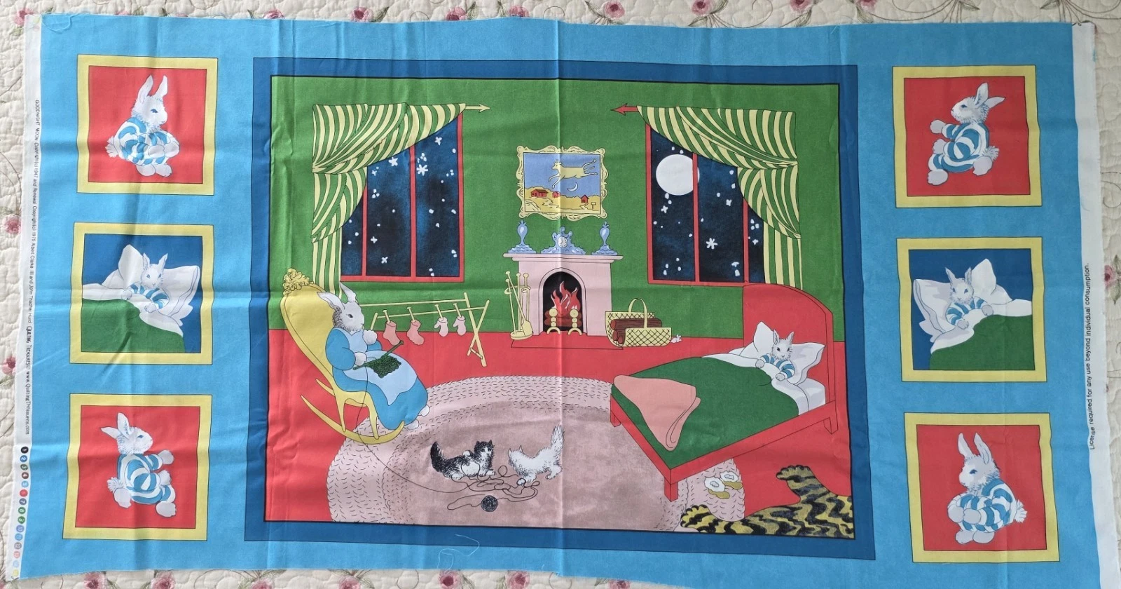 Vintage 1975 Quilting Treasures GOOD NIGHT MOON 44x24 Fabric Panel