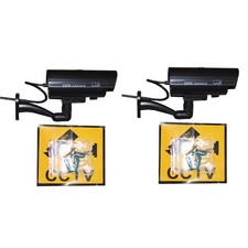 Black 2x Dummy Security Camera Fake Flashing Light Home Surveillance Waterproof