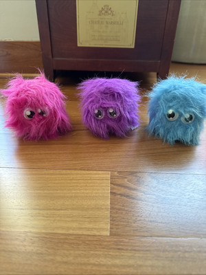 Lot Of 3 Vivid Toy Group Flufflings Pink Purple Blue Plush Talking Fur Ball VTG