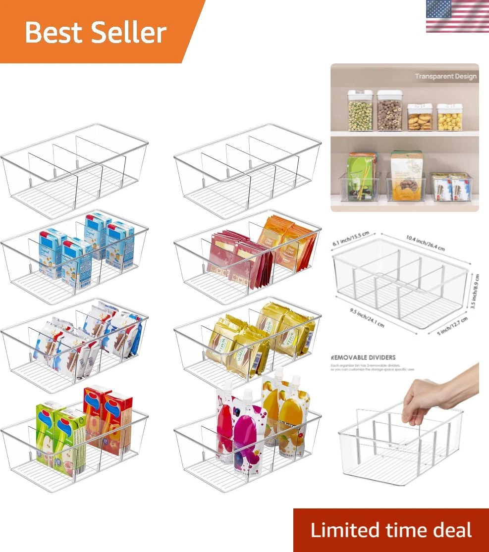 8 Pack Clear Storage Organizer Bins - Perfect for Snacks, Spices & More