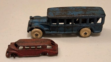 Vintage Arcade Cast Iron No. 311 Toy Bus Blue Red Cast Iron Bus Body Lot of 2