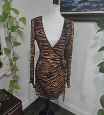 Urban Outfitters Tiger Print Mesh Mini Dress Sheer Wrap Y2K Going Out M