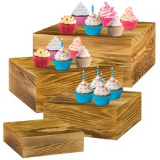 4 Pack Wooden Display Risers, Rustic Cake Stands, Rustic Brown