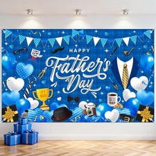 Happy Fathers Day Banner Blue Backdrop Best Dad Party Decor 6x3.6ft Indoor Decor