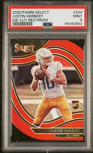 2020 Select Field Level #344 Justin Herbert Red Prizm Die Cut RC Rookie PSA 9