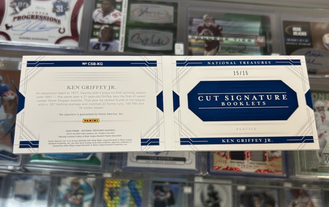 2020 National Treasures Ken Griffey Jr. Cut Signature Auto Booklet Card - /15 view 2