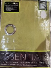 Essentials One Pair Of Silk Effect Total Blackout Curtains 46 X 72 Green BNIB