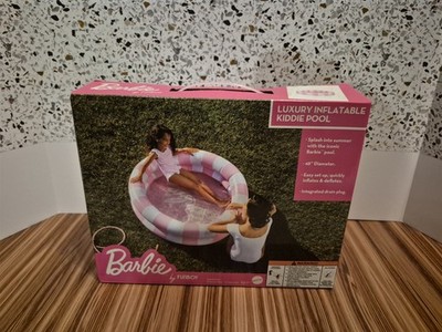 Barbie by FUNBOY Luxury Inflatable Kiddie Pool Pink White Round 48'' Diameter