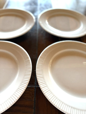 Pillivuyt APILCO France White Plisse 11  Dinner Plates 1818, ribbed rim, set/4
