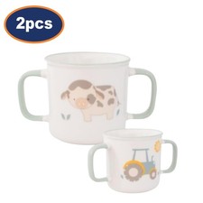 Sippy Cup Toddler Mug Double Handled Cow Design Stoneware Green 190ml Kid 2Pcs