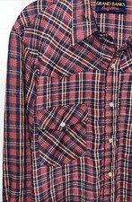 Vintage Western Pearl Snap Flannel Shirt Classic Red  Blue Plaid Workwear M