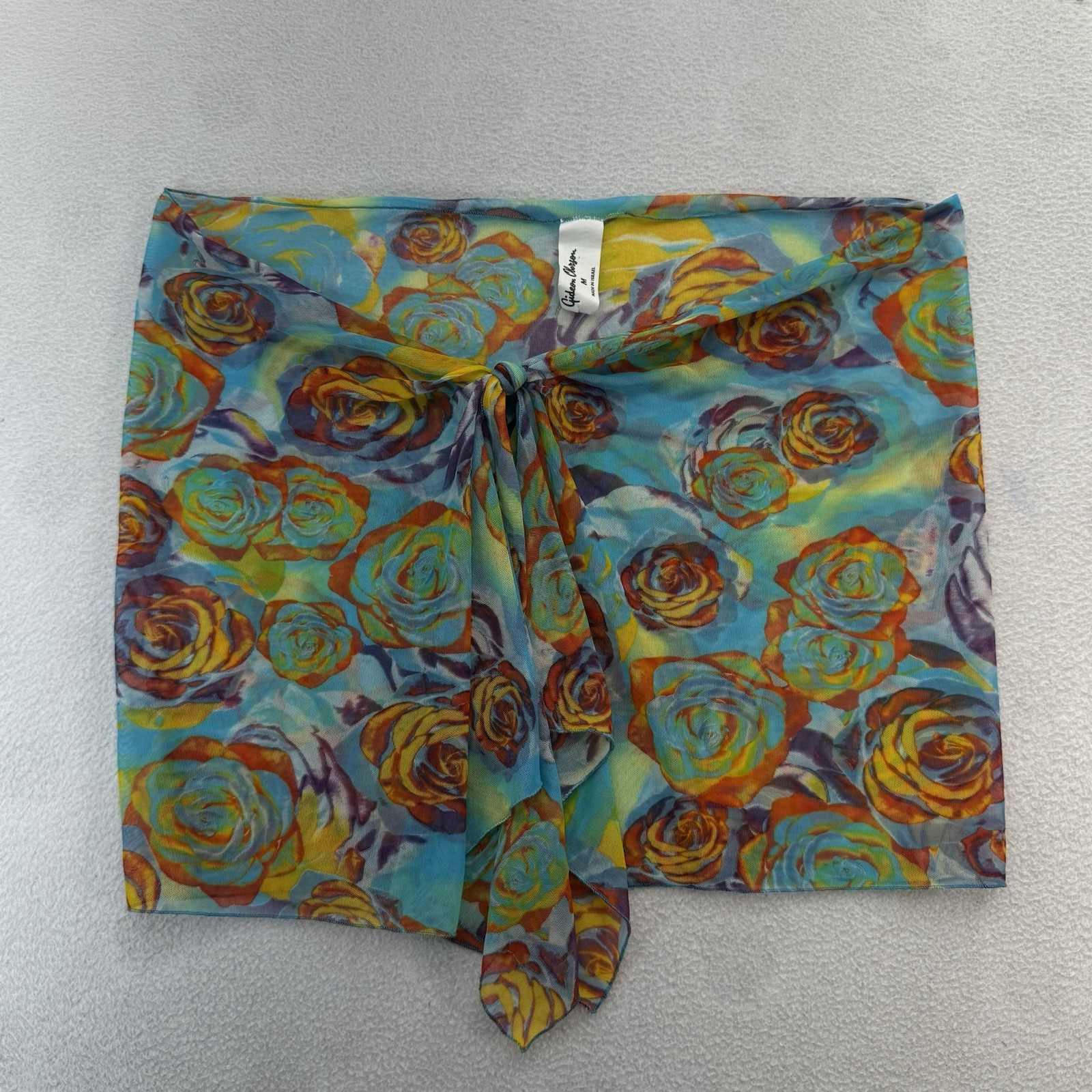 Gideon Oberson FLORAL splash MULTICOLOR sheer SARONG WRAP COVER UP O/S