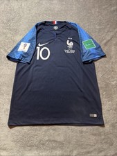 Iconic MBAPPE #10 2018 France World Cup Badges Rare Home Soccer Jersey Large