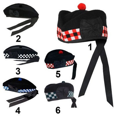 Custom Dicing Black Wool Scottish Glengarry Hat Handmade Highland Bagpiper Hats