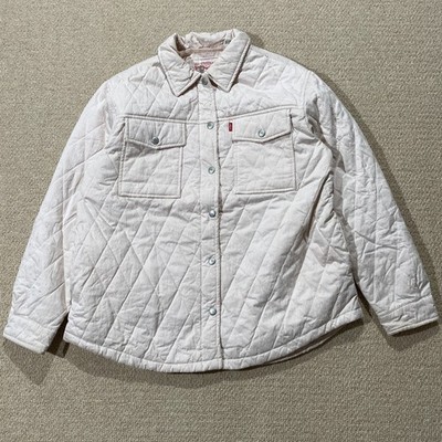 Levis Puffer Jacket Damen Medium Oversized Soft Pink Quilted Diamond Shacket